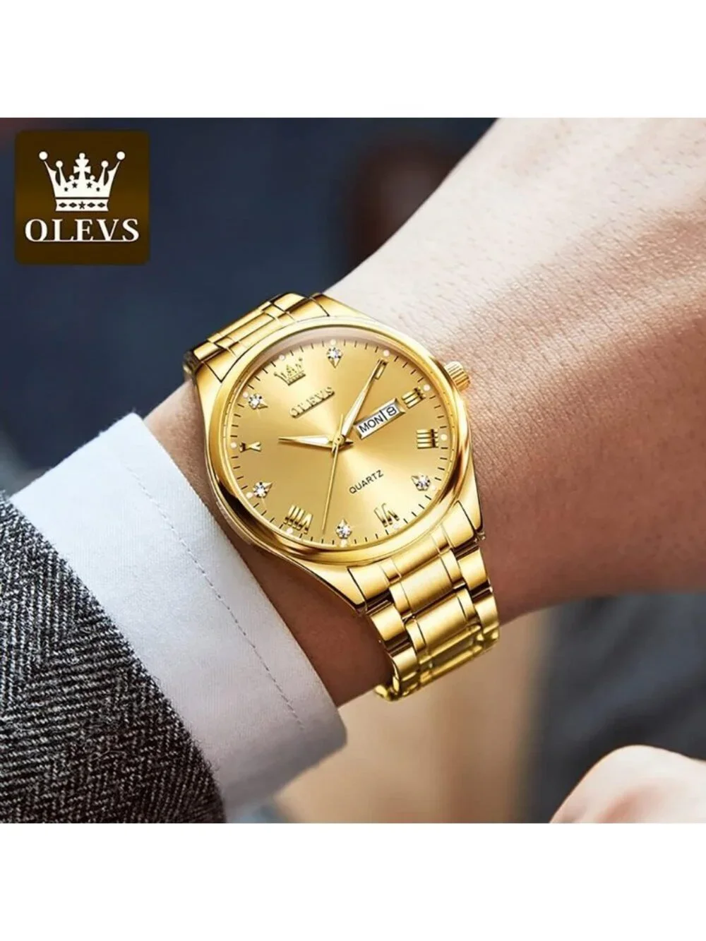 Men's All Gold Stainless Steel Luminous Quartz Waterproof Round Classic Watch